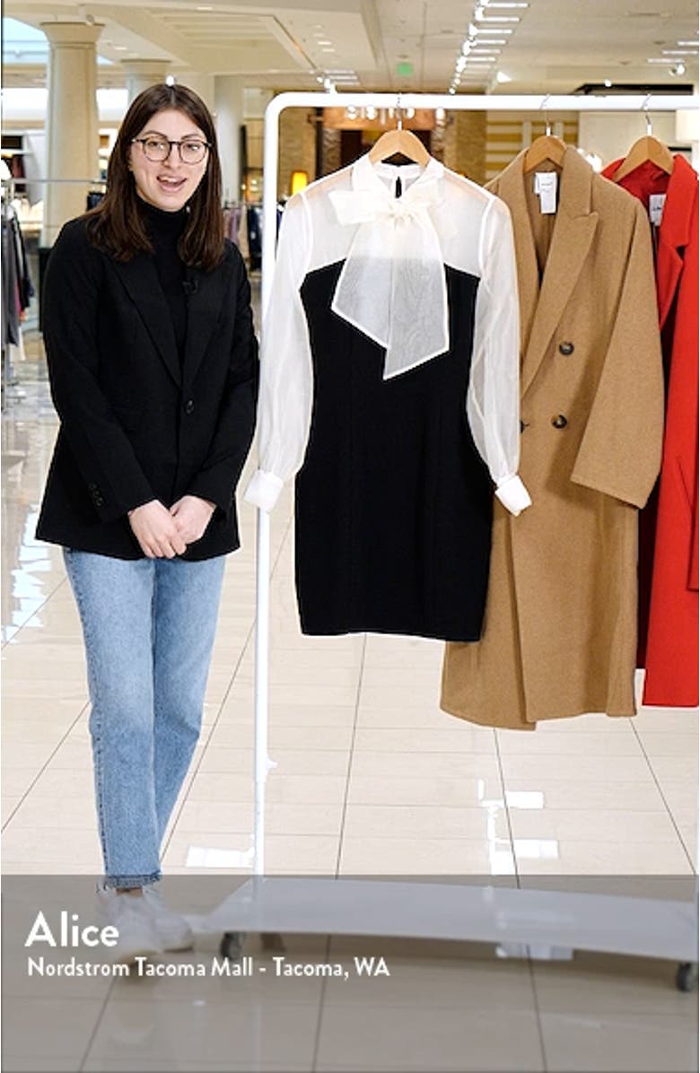 Long Sleeve Organza & Crepe Sheath Dress, sales video thumbnail