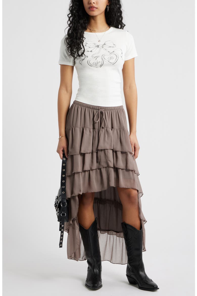 Tiered High-Low Maxi Skirt, Alternate, color, BROWN QUARTZ