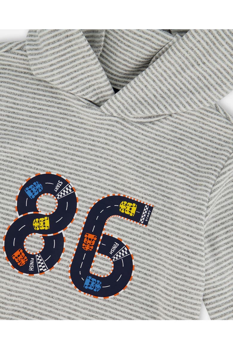 Baby Boy's Super Soft Hooded T-Shirt With Print Gray Stripe, Alternate, color, Stripe Grey Mix & Off White