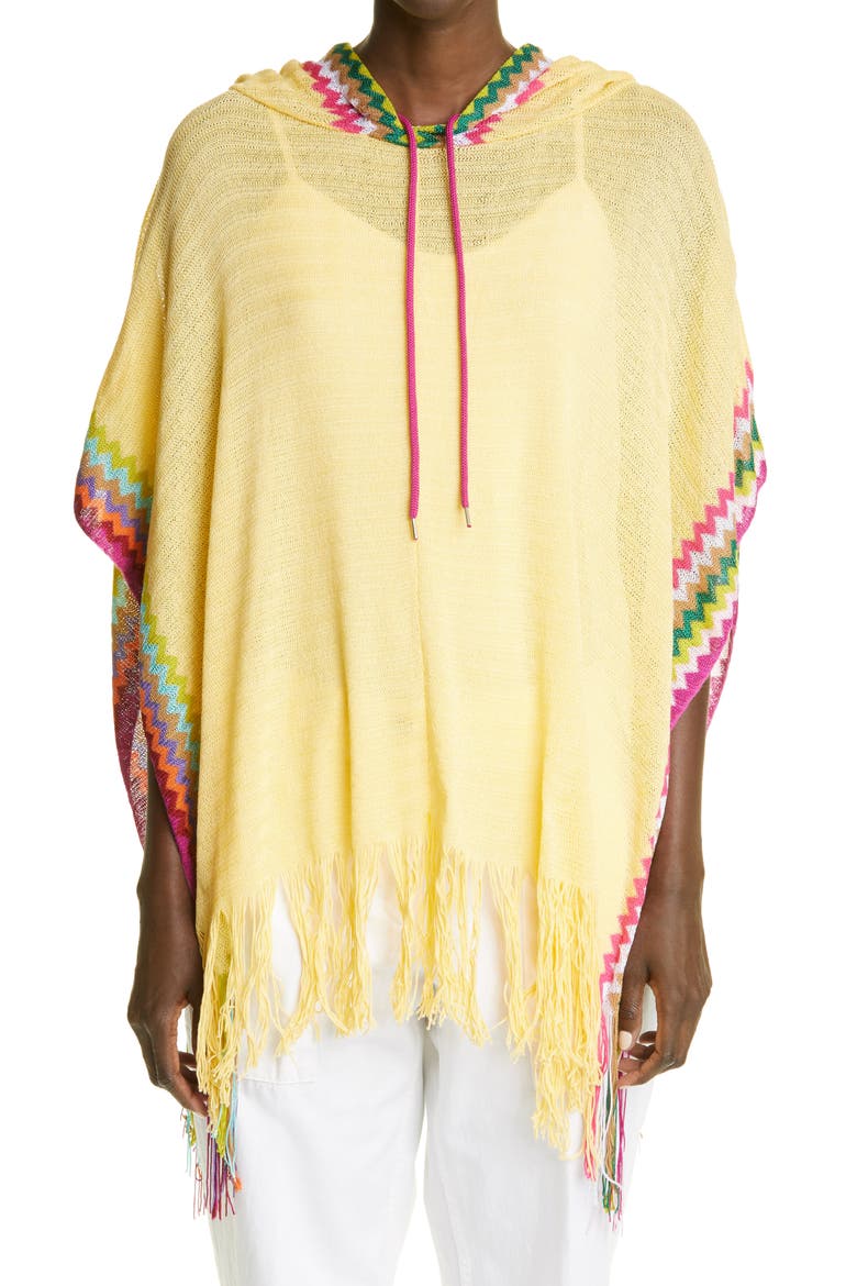 Zigzag Hooded Poncho, Main, color, YELLOW