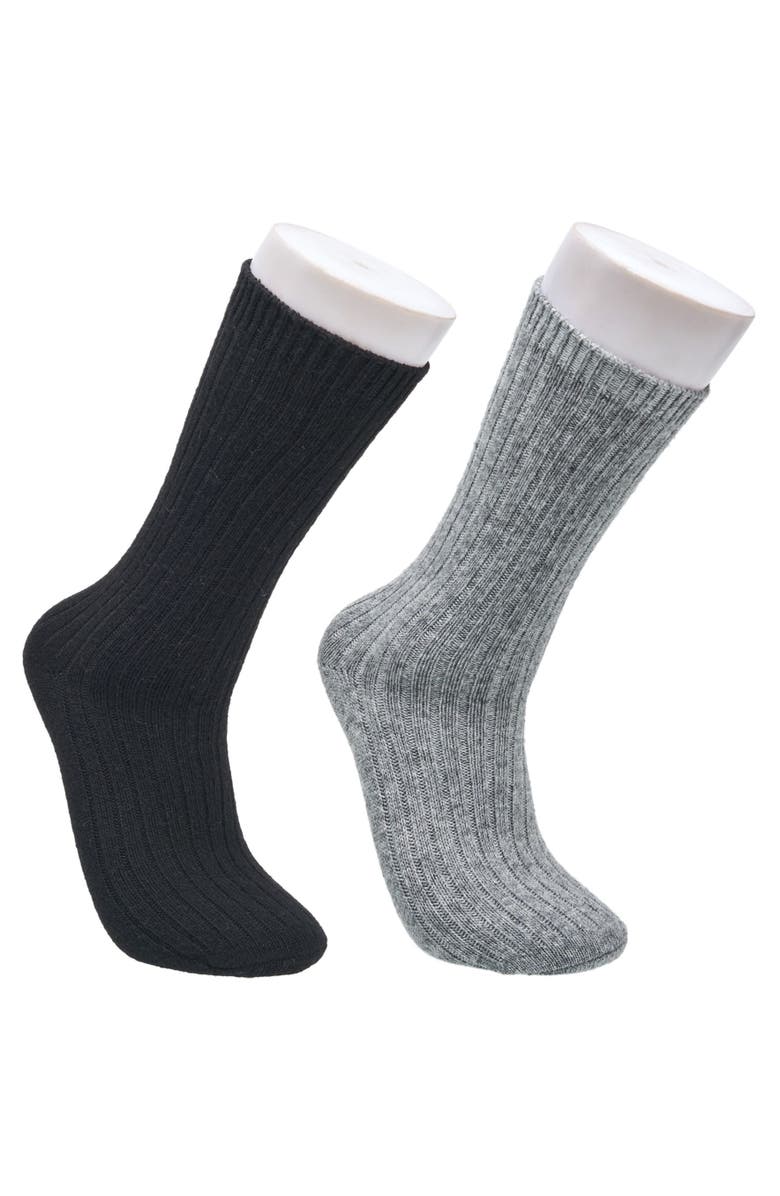 French Connection Cashmere Flat Crew Sock 2-Pack, Main, color, Grey Black