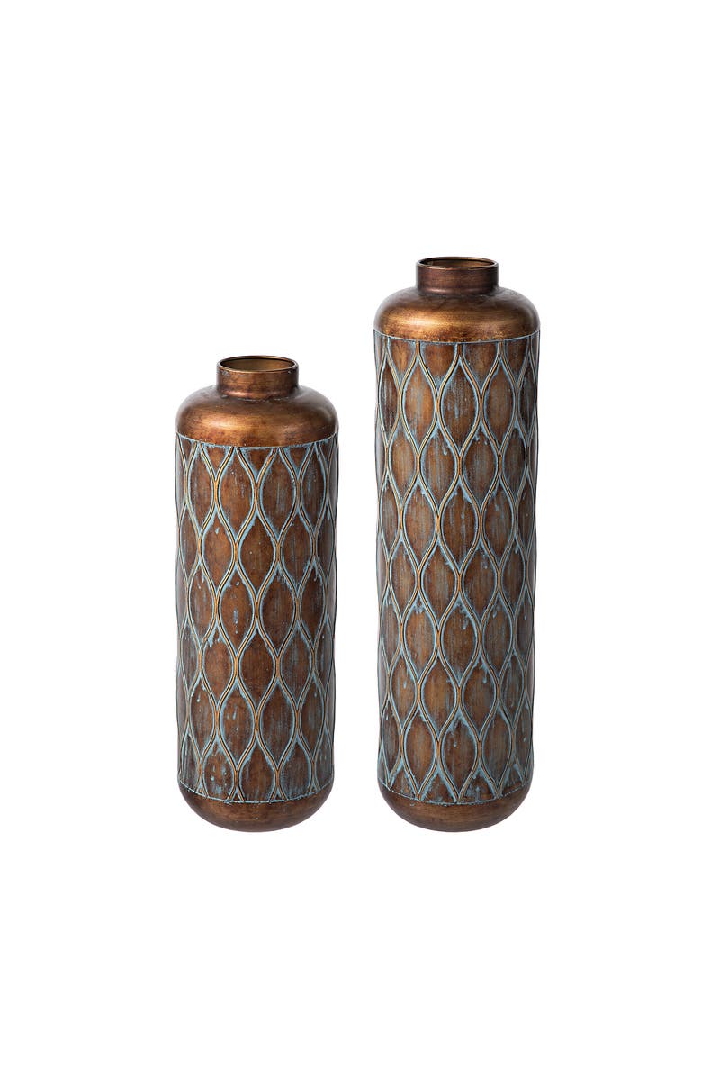 Glitzhome Set of 2 Metal Antique Cylinder Floor Decorative Vases, Main, color, Brown