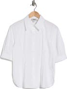 JASON WU Short Sleeve Pleated Woven Button-Up Shirt