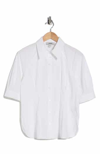 JASON WU Short Sleeve Pleated Woven Button-Up Shirt