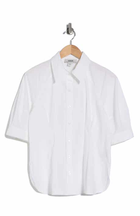 JASON WU Short Sleeve Pleated Woven Button-Up Shirt