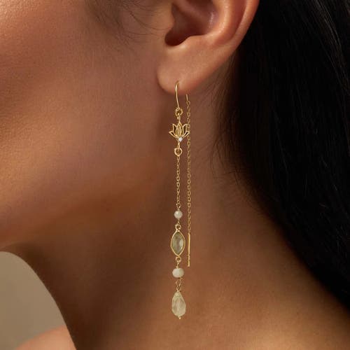 Karma And Luck Renewed Purpose Lotus Aquamarine Drop Gold Earrings In Gold