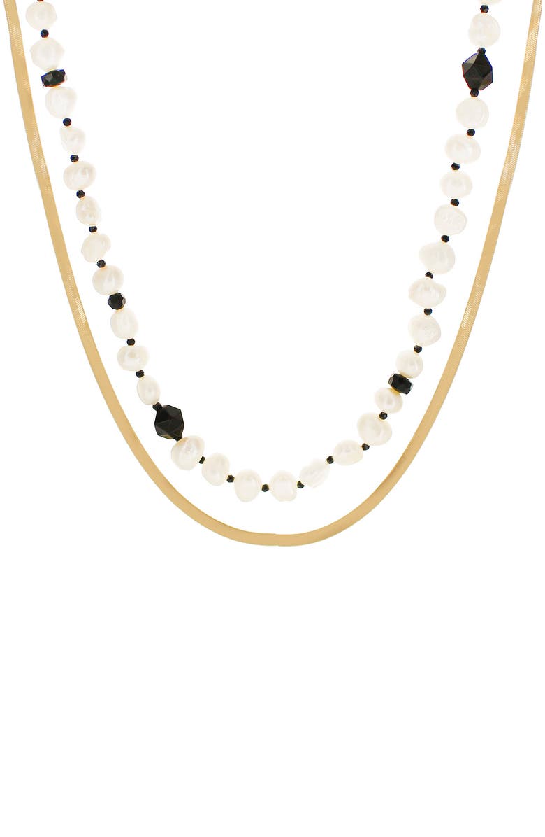 Panacea Freshwater Pearl & Black Onyx Layered Necklace, Main, color, 