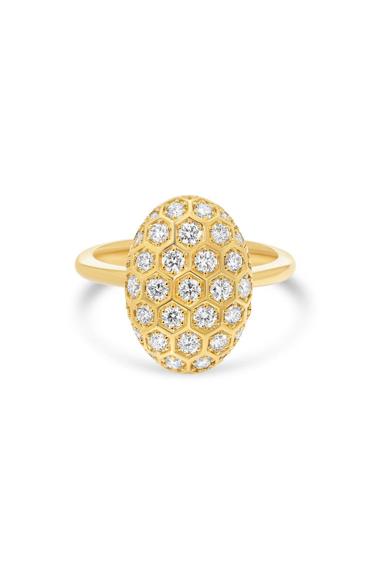 Honeycomb Diamond Oval Ring, Main, color, YELLOW GOLD