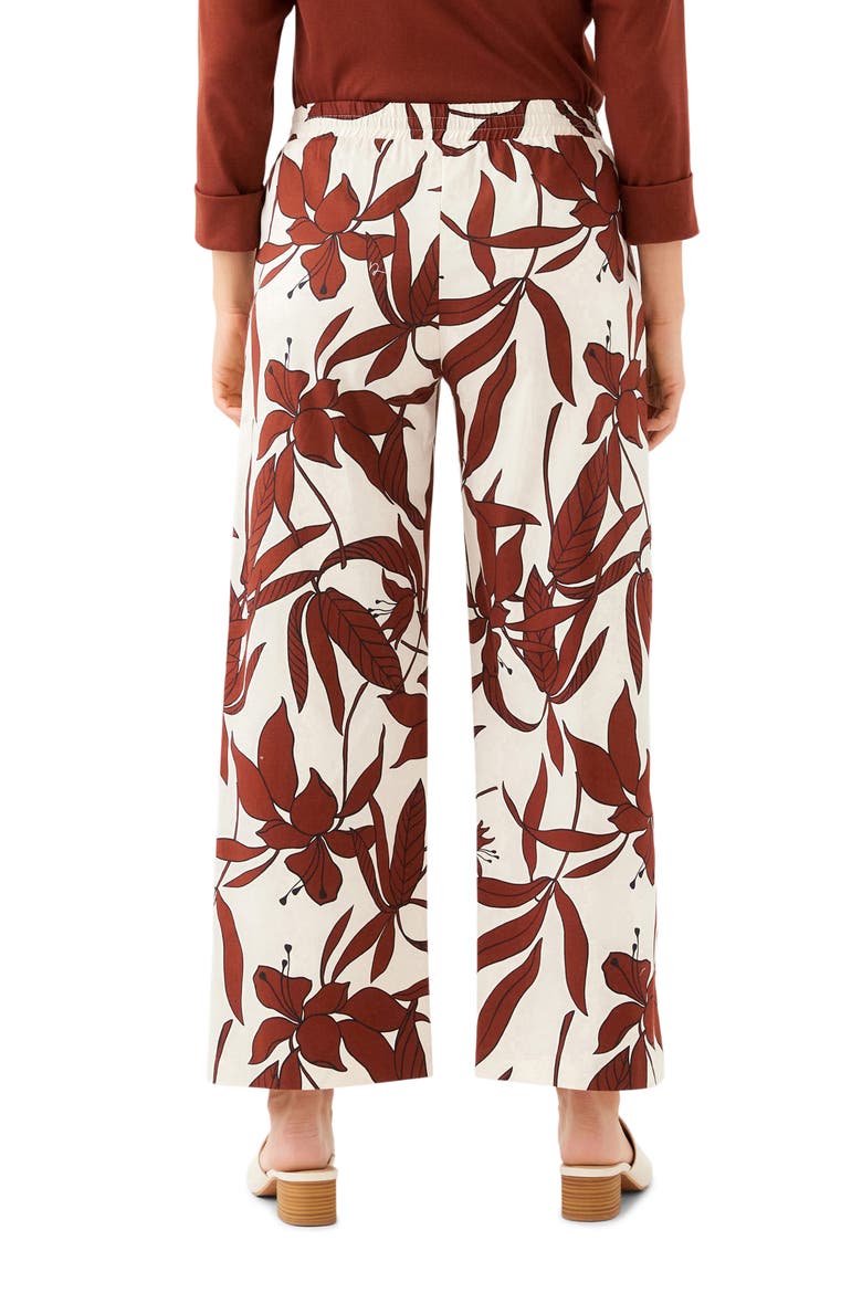 Floral Print Stretch Cotton Drawstring Wide Leg Pants, Alternate, color, BROWN PRINT