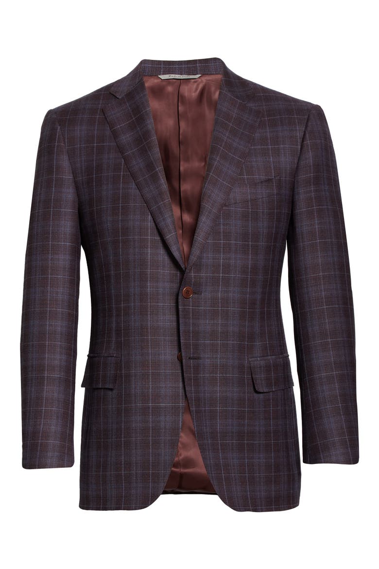 Siena Soft Classic Fit Plaid Wool Sport Coat, Alternate, color, BURGUNDY