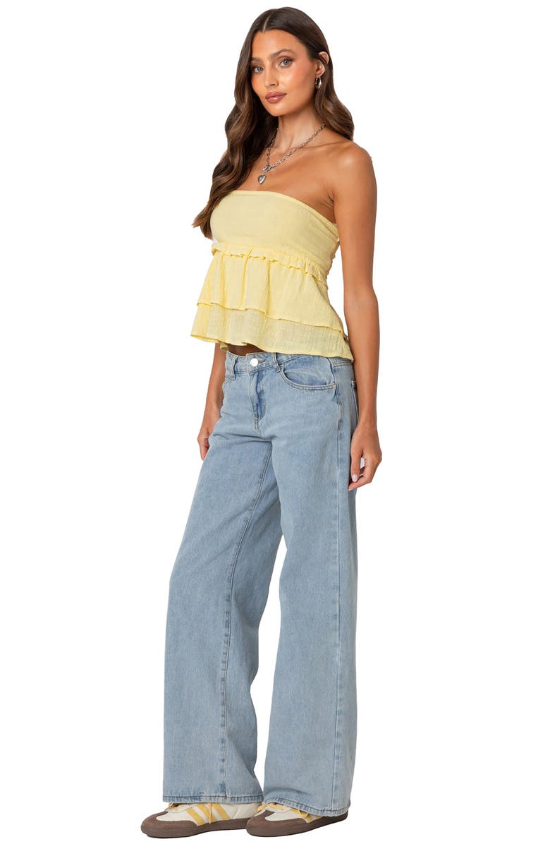 EDIKTED Smocked Ruffle Strapless Top, Alternate, color, Yellow