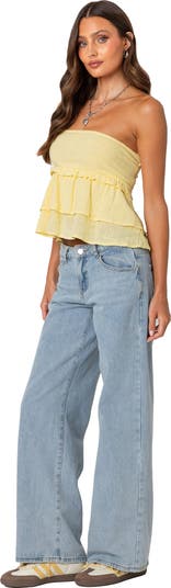 Smocked Ruffle Strapless Top
