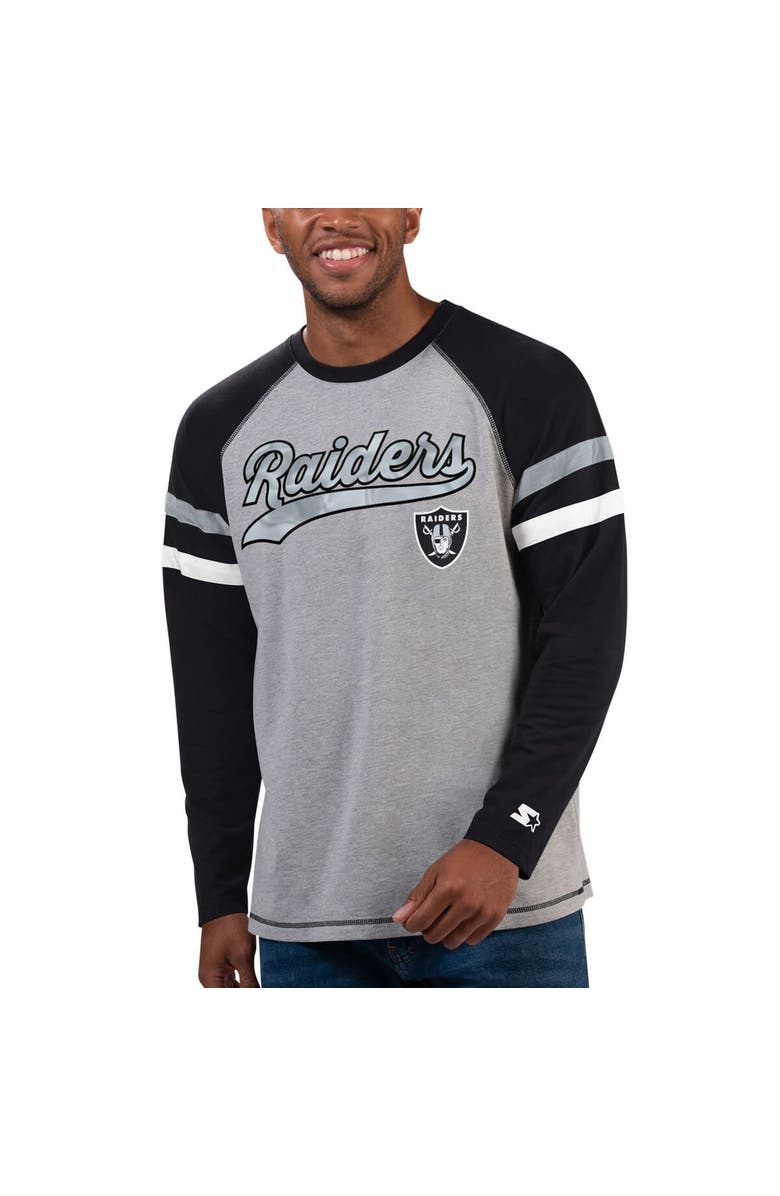 STARTER Men's Starter Gray/Black Las Vegas Raiders Kickoff Raglan Long Sleeve T-Shirt, Alternate, color, 