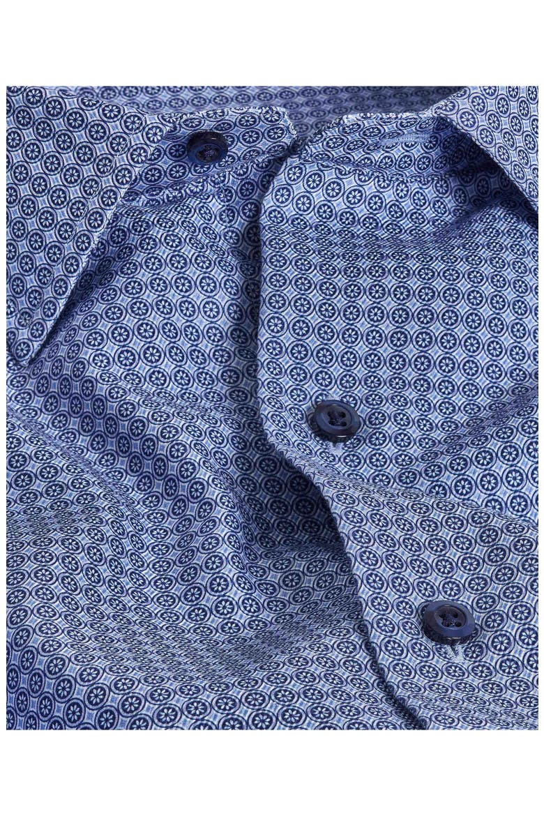 Geometric Floral Cotton Twill Button-Up Shirt, Alternate, color, BLUE