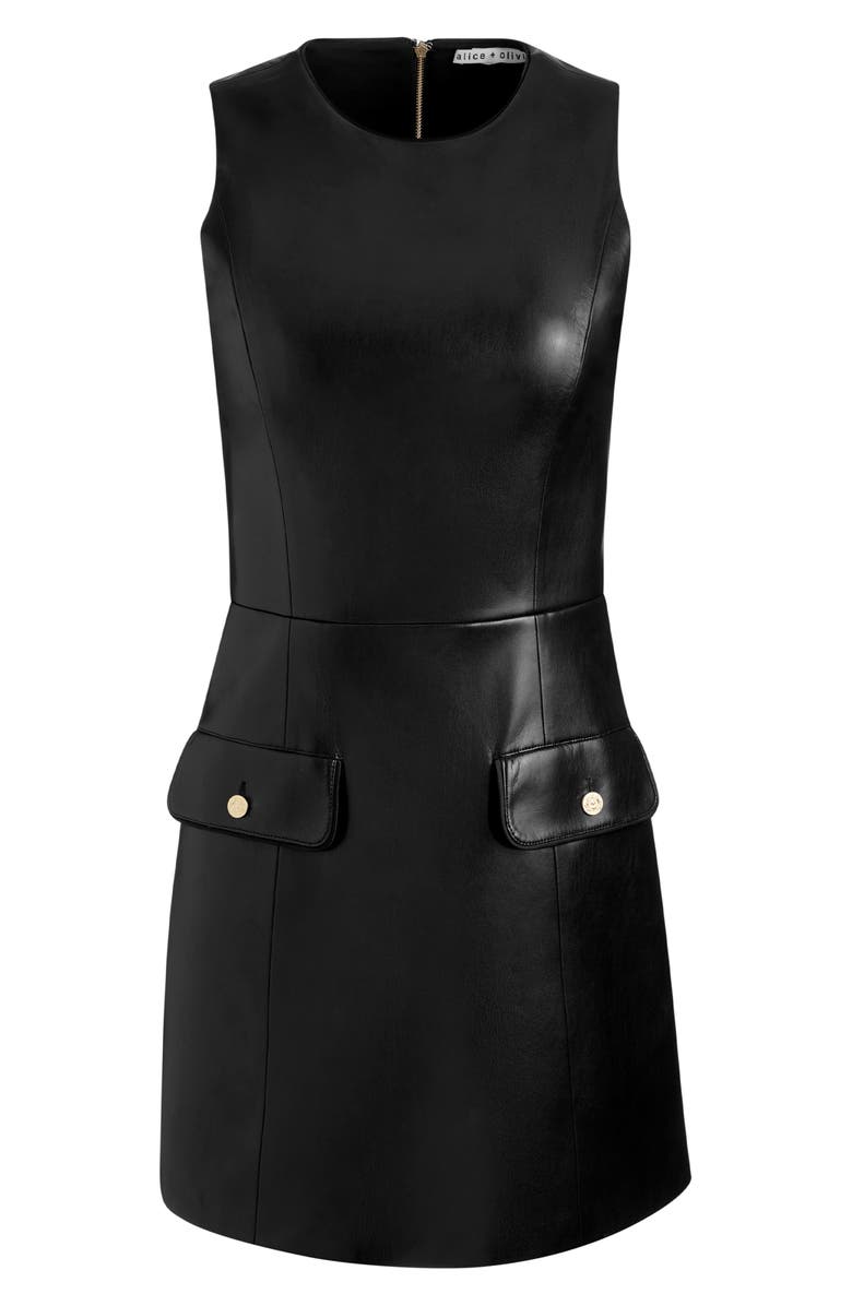 Alice + Olivia Marcella Sleeveless Faux Leather Dress, Alternate, color, Black