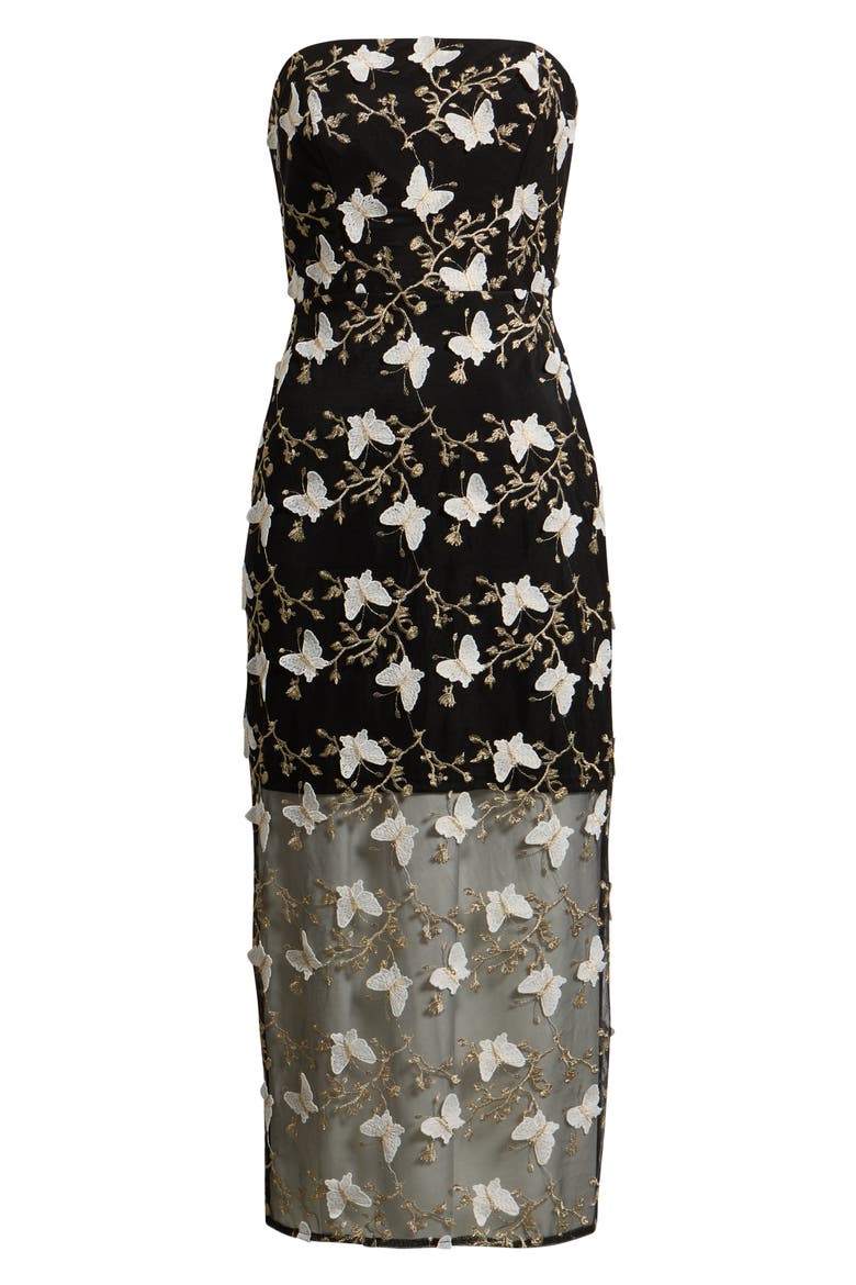 Metallic Embroidered Strapless Gown, Alternate, color, BLACK/ WHITE