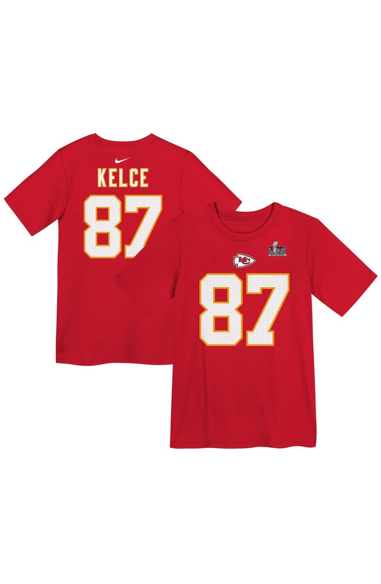 Nike Preschool Nike Travis Kelce Red Kansas City Chiefs Super Bowl LIX Player Name & Number T-Shirt, Main, color, 