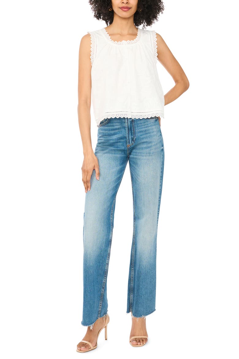 Sleeveless Button Front Crop Top, Alternate, color, ULTRA WHITE