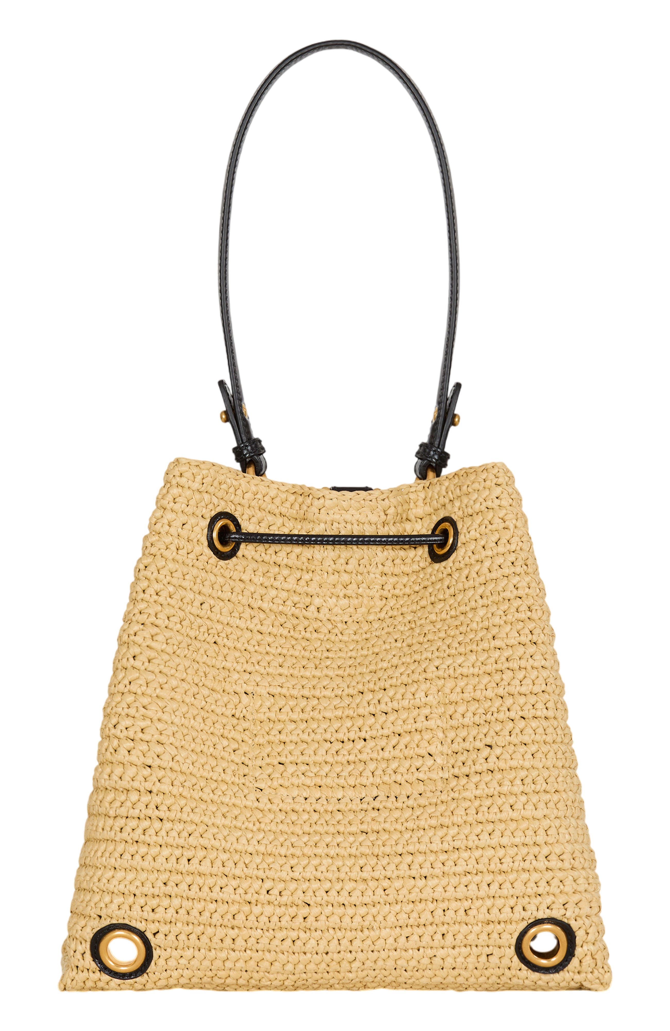 Balmain Pulse crochet and leather backpack, Alternate, color, Beige