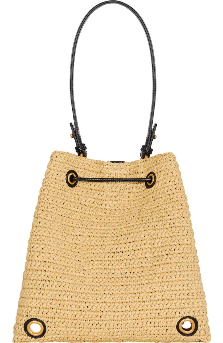 Balmain Pulse crochet and leather backpack, Alternate, color, Beige