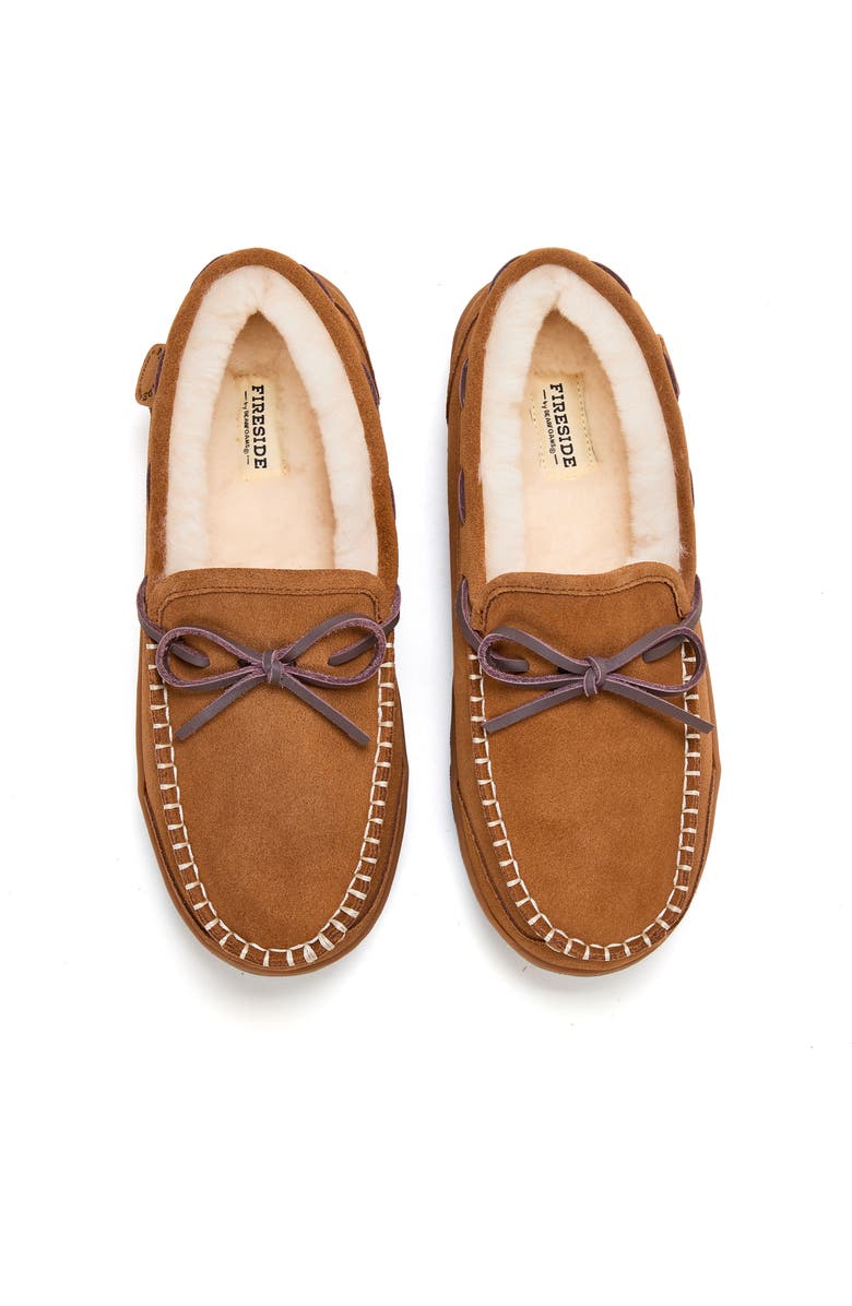 DEARFOAMS Fireside Forster Genuine Shearling Moccasin, Alternate, color, Chestnut