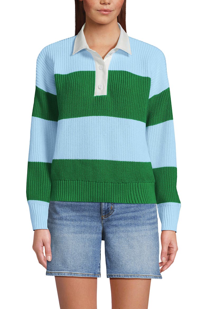 Drifter Rugby with Woven Collar Sweater, Main, color, True Green/Soft Ice Blue Rugby