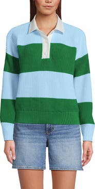 Lands' End Drifter Rugby with Woven Collar Sweater