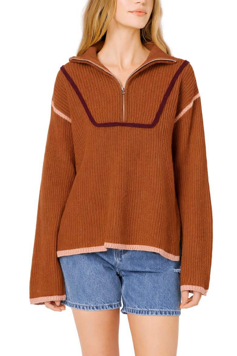 Color Accent Half-Zip Pullover, Alternate, color, MOCHA MULTI