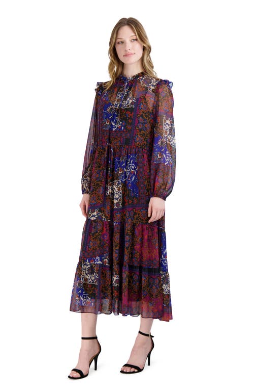 Julia Jordan Floral Print Long Sleeve Drawstring Waist Midi Dress In Multi