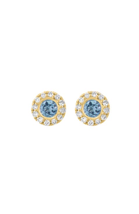 14K Yellow Gold Sky Halo Blue Topaz Earrings