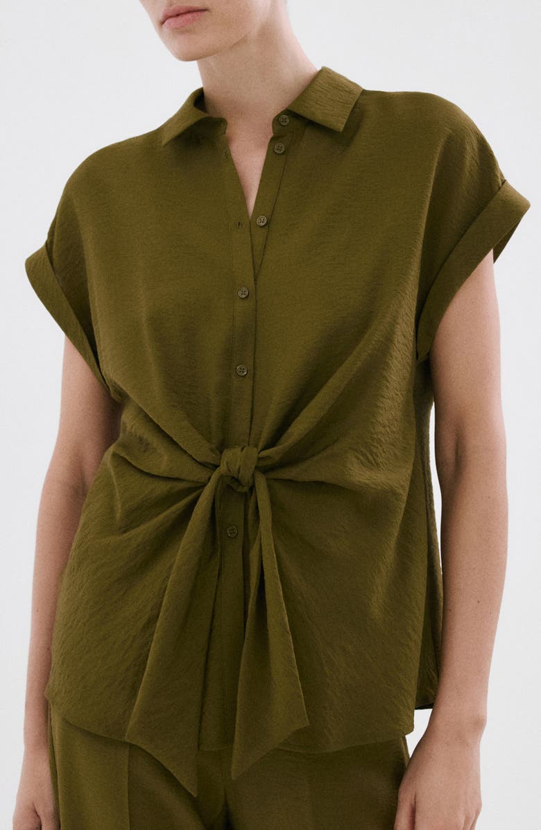 MANGO Tie Front Woven Shirt, Main, color, 