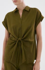 MANGO Tie Front Woven Shirt