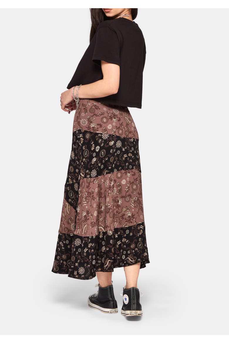 Sylra Ditsy Folk Spliced Midi Skirt, Alternate, color, Black