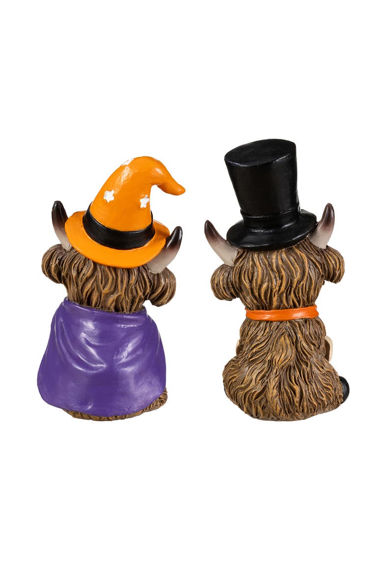 Set of 2 Halloween Resin Skull or Highland Cow Table Decor, Alternate, color, Brown