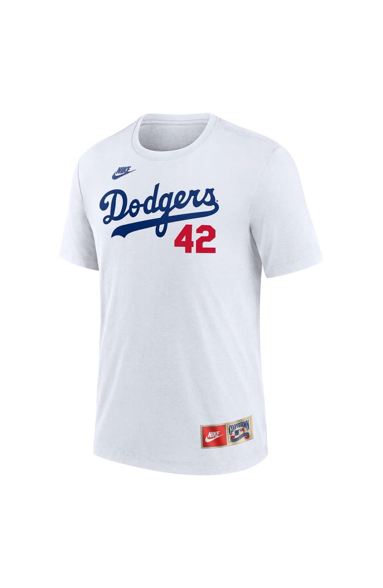 Nike Men's Nike  Jackie Robinson White Brooklyn Dodgers Cooperstown Collection Tri-Blend Name & Number T-Shirt, Alternate, color, 