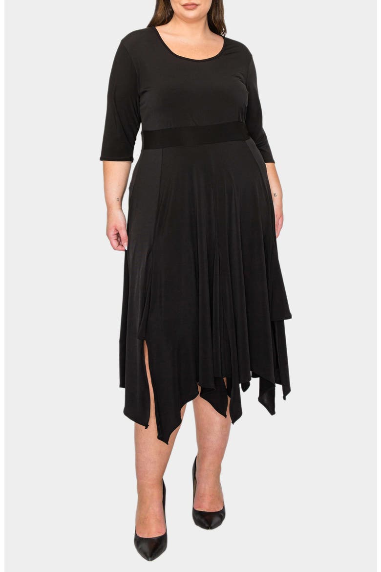Shay Handkerchief Hem Midi Dress, Alternate, color, BLACK
