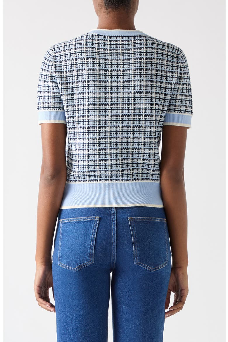Honey Check Short Sleeve Cotton Sweater, Alternate, color, BLUE