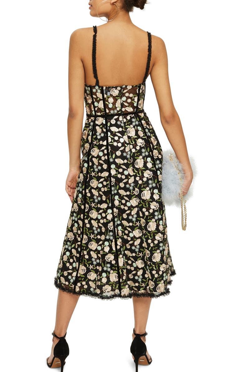 Topshop Floral Corset Midi Dress, Alternate, color,