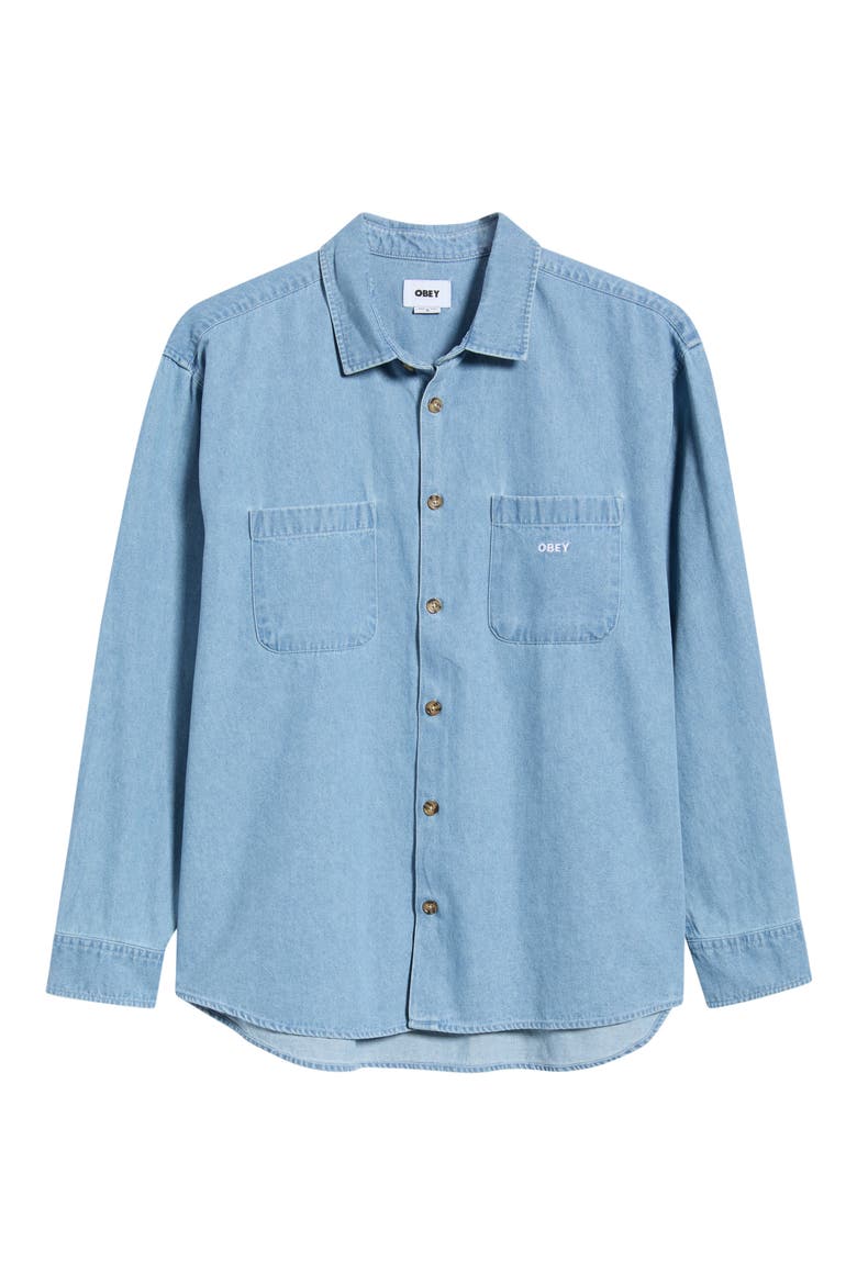 Charlie Cotton Denim Button-Up Top, Alternate, color, LIGHT INDIGO