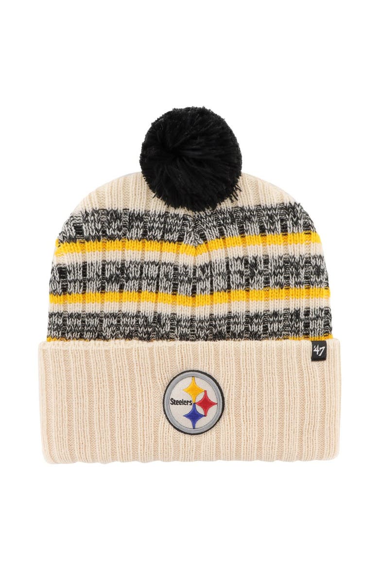 Men's '47  Natural Pittsburgh Steelers  Tavern Cuffed Knit Hat with Pom, Main, color, Cream