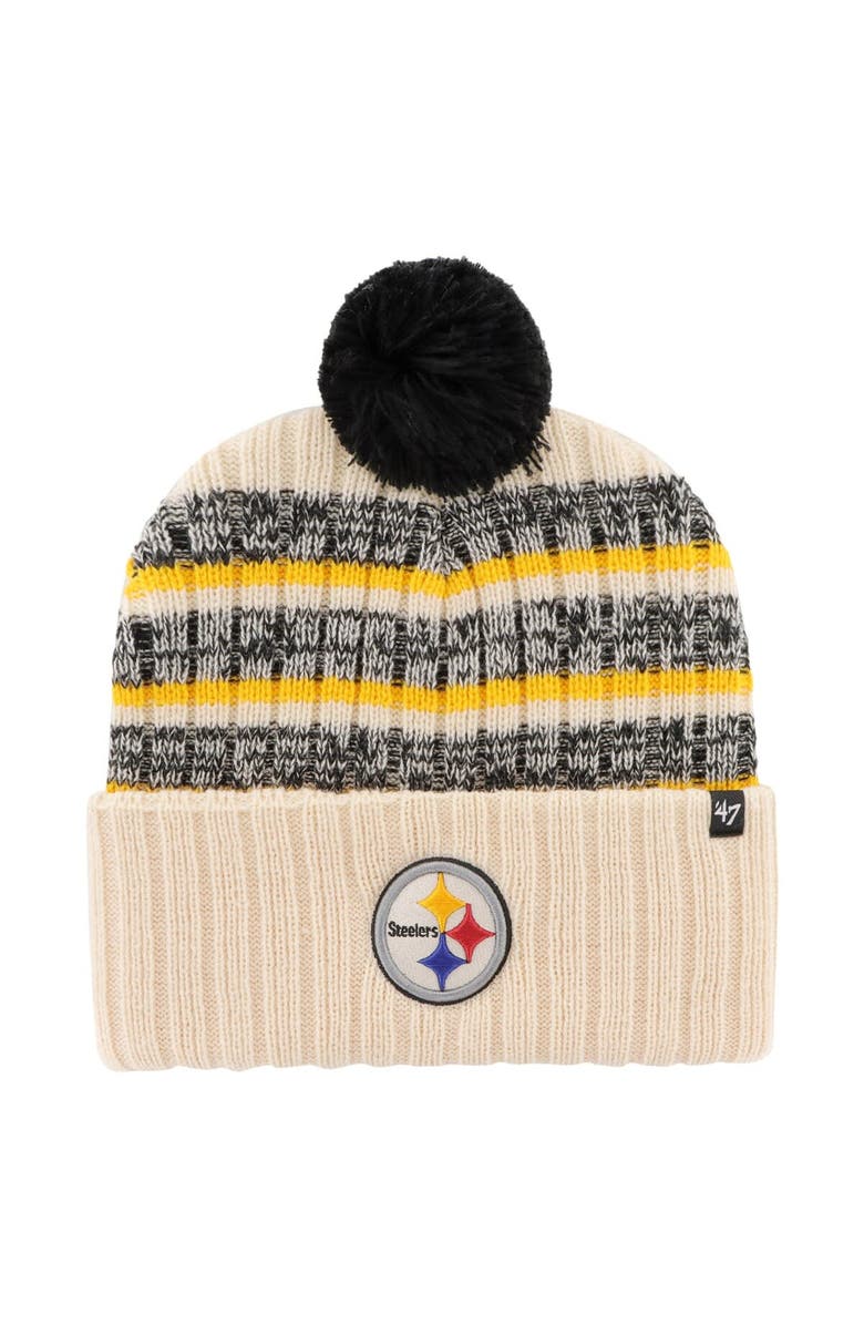 '47 Men's '47 Natural Pittsburgh Steelers Tavern Cuffed Knit Hat with Pom, Main, color,
