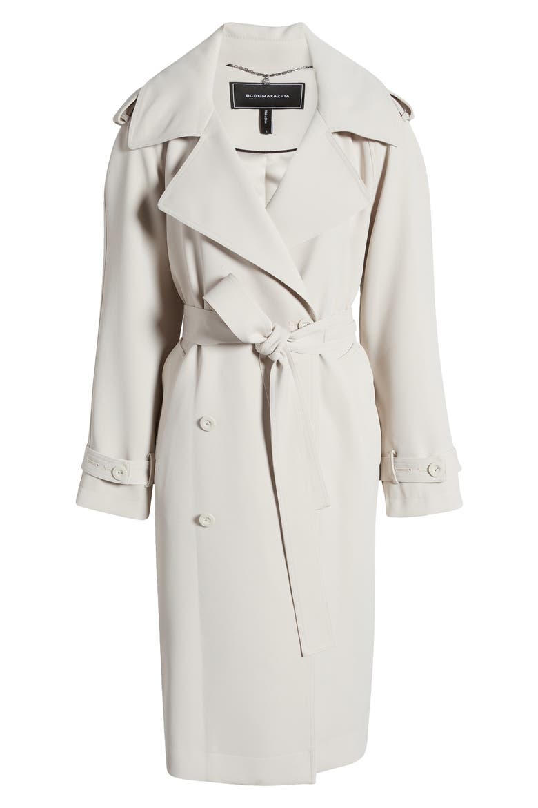 Crepe Trench Coat, Alternate, color, BONE