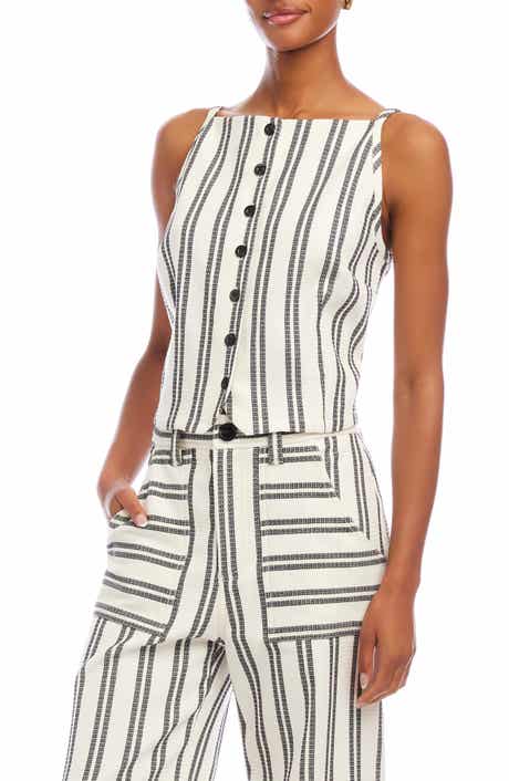 Elis Stripe Cotton Button-Up Top