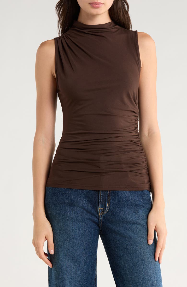 Rails Christen Ruched Mock Neck Sleeveless Top, Main, color, Espresso