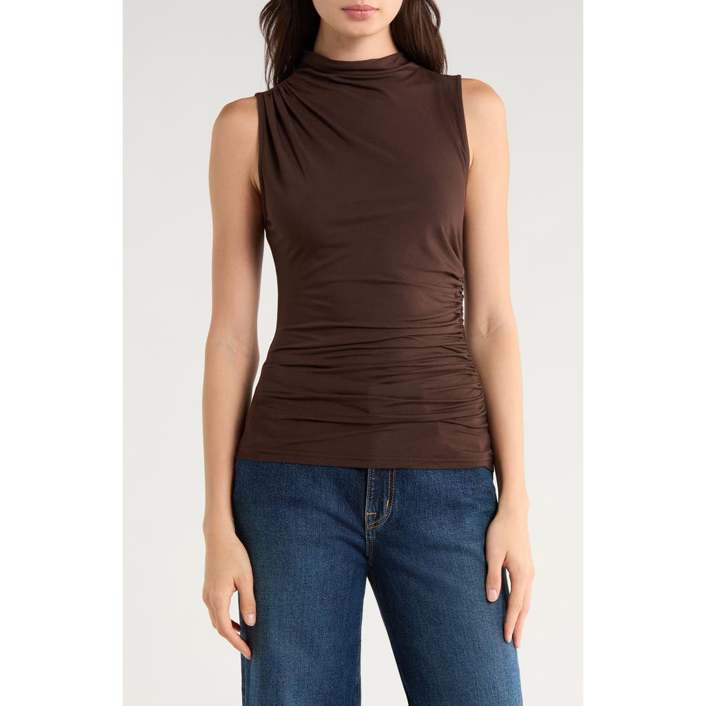 Rails Christen Ruched Mock Neck Sleeveless Top In Brown