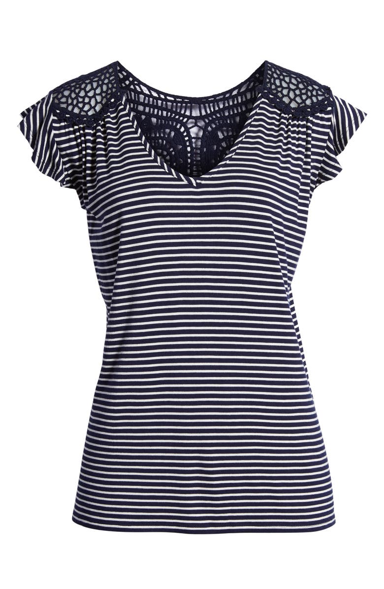 Loveappella Crochet Back Stripe Top, Alternate, color, 