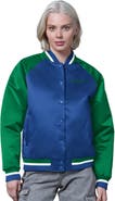 STARTER Women's Starter Royal/Green Seattle Seahawks Satin Full-Snap Vintage Varsity Jacket