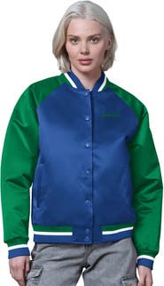 STARTER Women's Starter Royal/Green Seattle Seahawks Satin Full-Snap Vintage Varsity Jacket