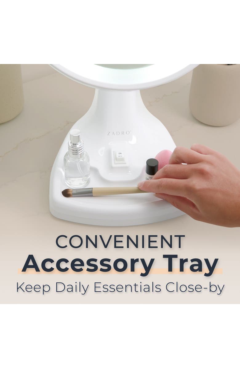 Zadro Max Bright Lighted Makeup Mirror with 10X/1X Magnification & Storage Tray, Alternate, color, White