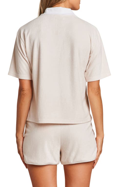 Barefoot Dreams Cozyterry Polo In Sand Dune/sea Salt